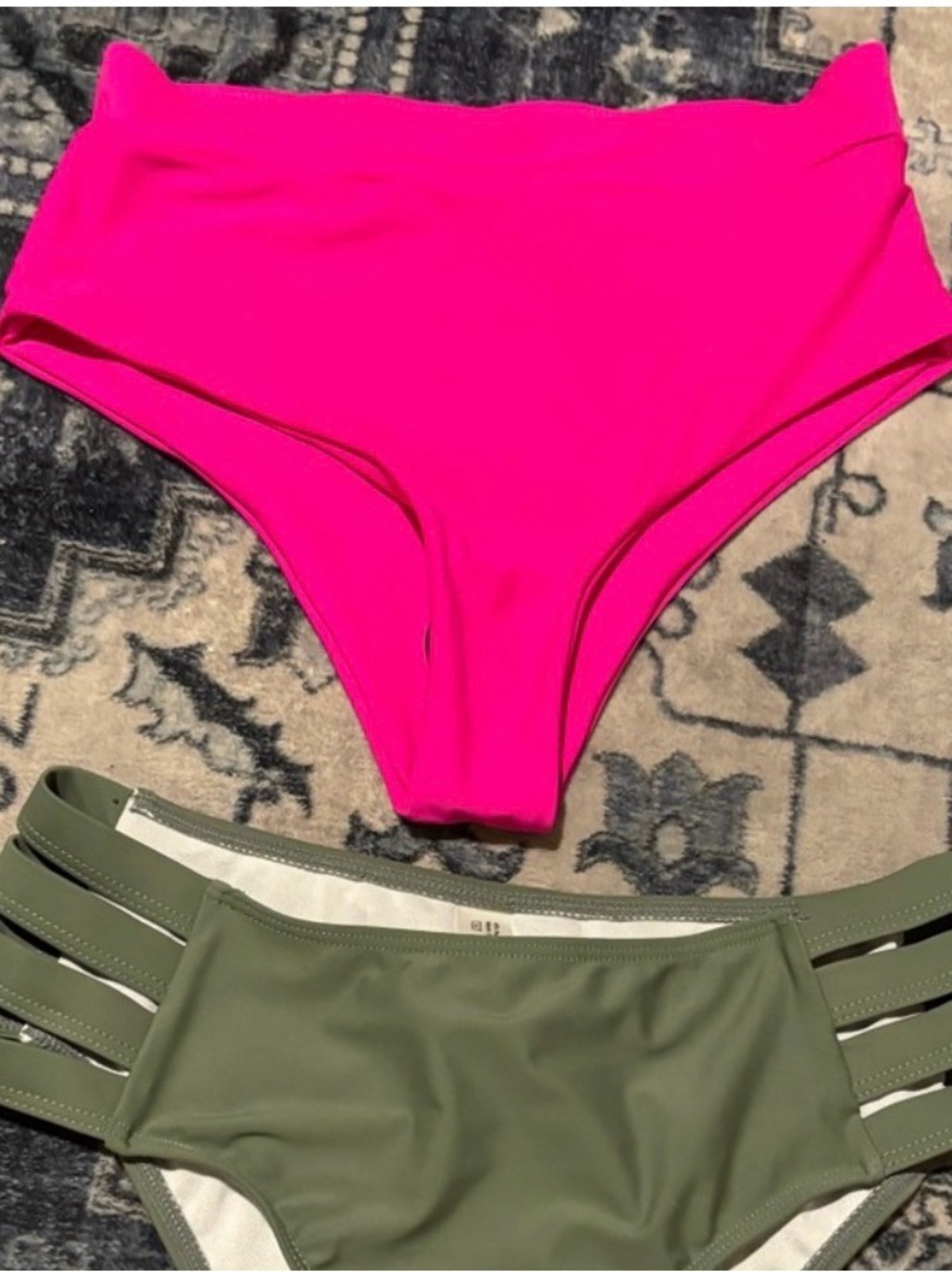 BUNDLE OF TWO NWT SHEIN SMALL BIKINI BOTTOMS HIGH WAIST PINK AND STRAPPY GREEN